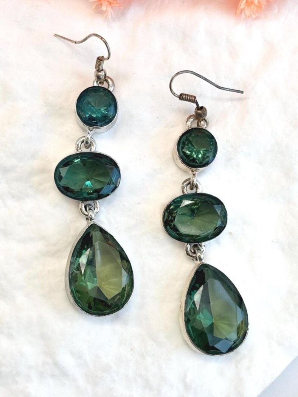 Green Faux Tourmaline Multi Gemstone Chandelier Sterling Silver T Earrings